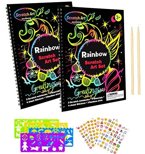 Scratch Paper Art Notebooks - Rainbow Scratch Off Art Kits for Kids Activity Color Book Pad Black Magic Art Craft Supplies Kits for Girls Boys Birthday Party Favor Game Christmas Toys Gift