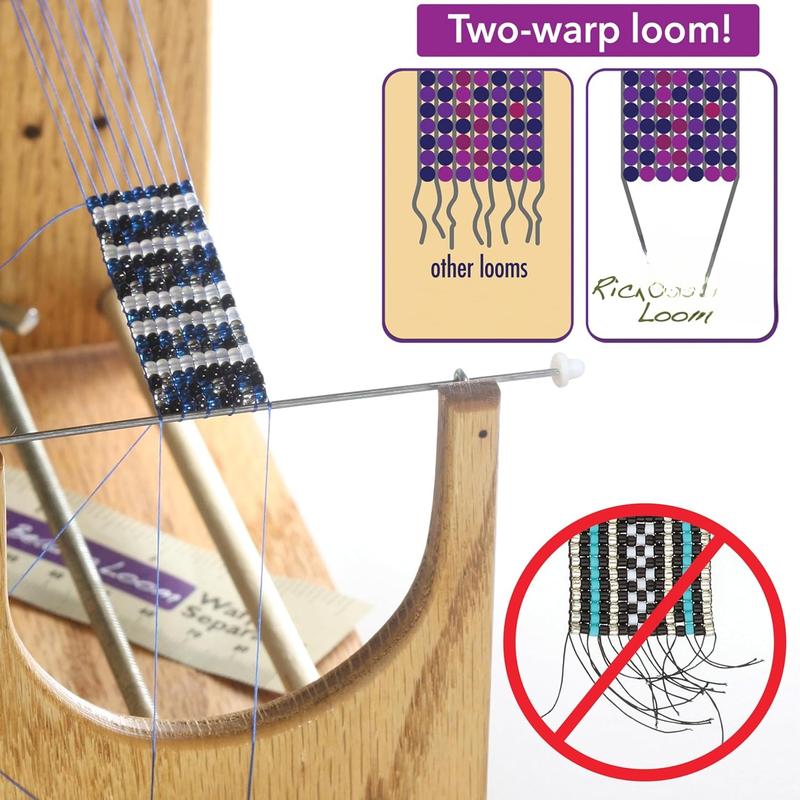 Rick's Beading Loom, 13.5 x 3.75 x 4.5 inches, Wooden, Two-Warp Loom, Illustrated Instructions Included, No Assembly Required, Use to Create Necklace and Bracelet Designs