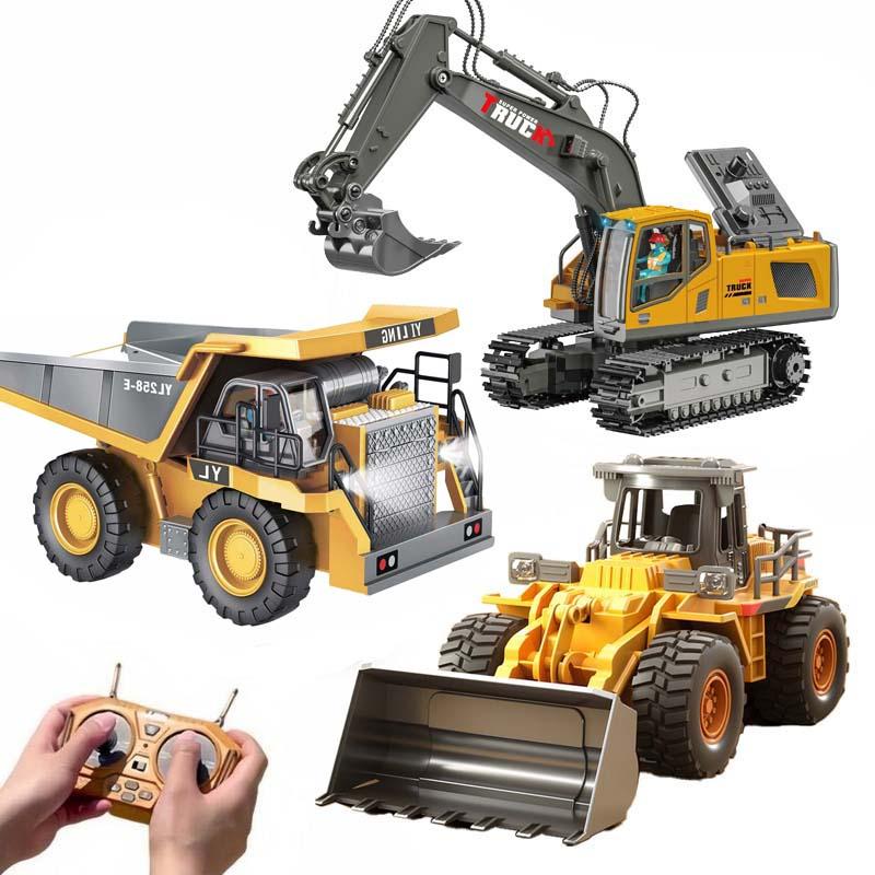 RC Construction Truck, 2.4G High Tech 11 Channels RC Excavator Dump Trucks Bulldozer Alloy Plastic Engineering Vehicle Electronic Toys