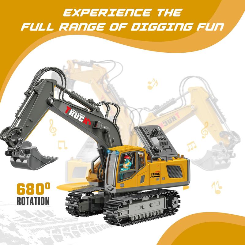 RC Construction Truck, 2.4G High Tech 11 Channels RC Excavator Dump Trucks Bulldozer Alloy Plastic Engineering Vehicle Electronic Toys