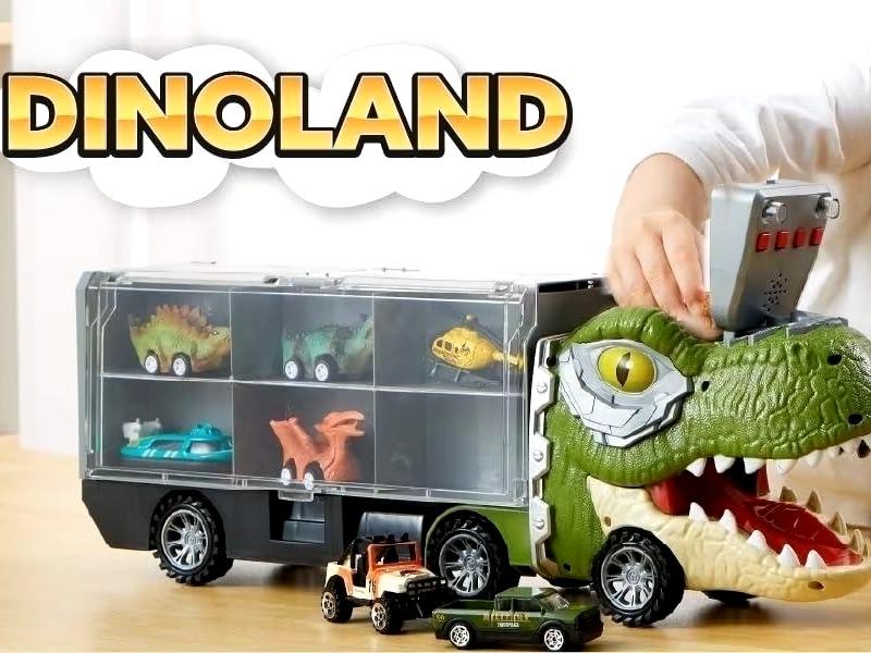 GROVIE 13 in-1 Dinosaur Truck Toys for Kids with 12 Mini Pull Cars - Dino Truck Playset for Fun and Learning Christmas Birthday Gift for 3+ Years