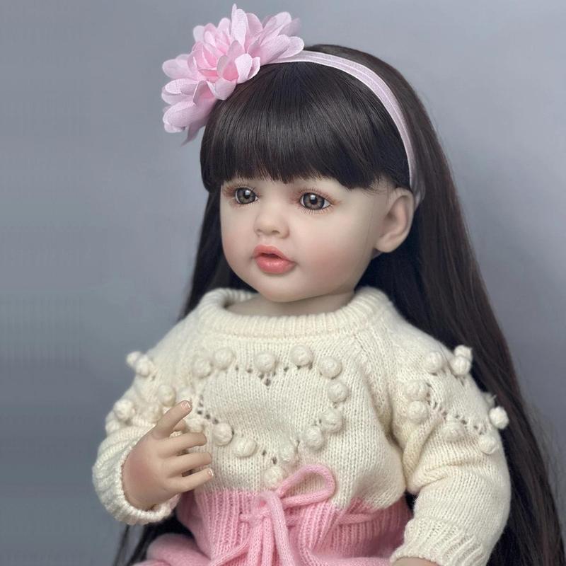 Realistic Reborn Girl Doll, 1 Box Cute Soft Silicone Newborn Doll, 22 Inch Alive Soft Cute Play House Toy, Handmade Gift for Little Girls