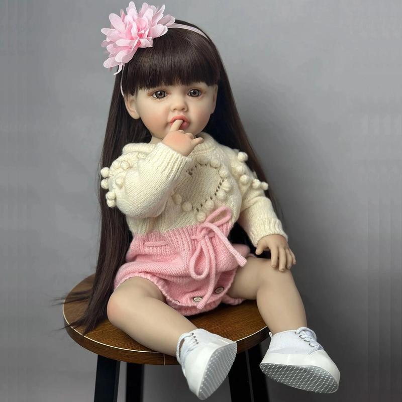 Realistic Reborn Girl Doll, 1 Box Cute Soft Silicone Newborn Doll, 22 Inch Alive Soft Cute Play House Toy, Handmade Gift for Little Girls