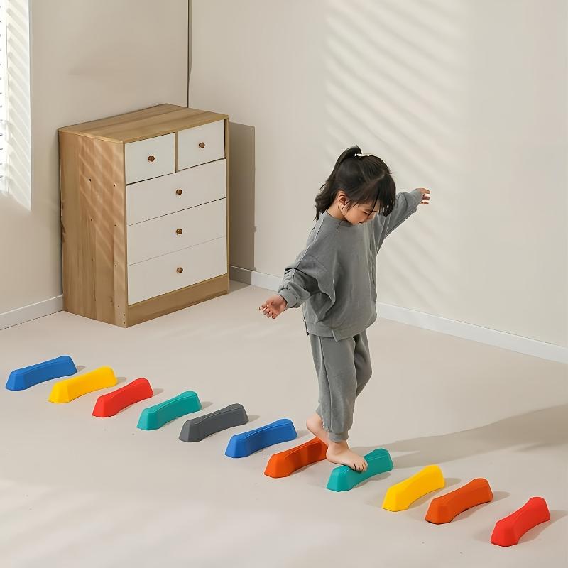 Balance Stepping Stone Set For Kids - 8 Plastic Balance Blocks For Coordination And Gross Motor Development - Indoor Outdoor Fitness Obstacle Course Set For Kids Ages 3-12 - Sensory Play Equipment