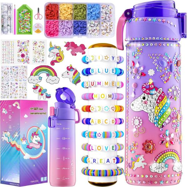 Christmas gift Unicorn Diamond Painting Toys & Friendship Bracelet Kit for Girls - Decorate Your Own Water Bottle Kits for Kids Ages 3 and Up