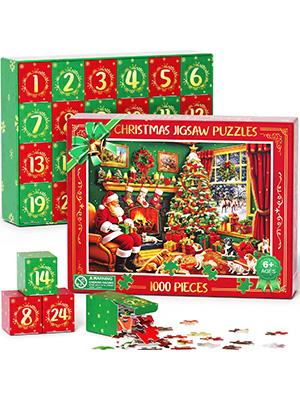 TIBLUE Christmas Eve Handcrafted Jigsaw Puzzle 2024-1000 Pieces Christmas Jigsaw Puzzles for Adults, Advent Calendar Family Game Puzzle Xmas Gift Idea 24 Days Surprises for Women Men