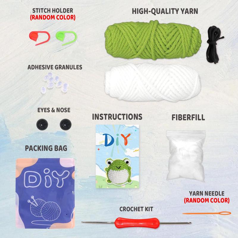 Cute Frog Design Crochet Kit, Beginner Crochet Kits with Step-by-step Videos Tutorials, Crochet Animal Kit for Beginners