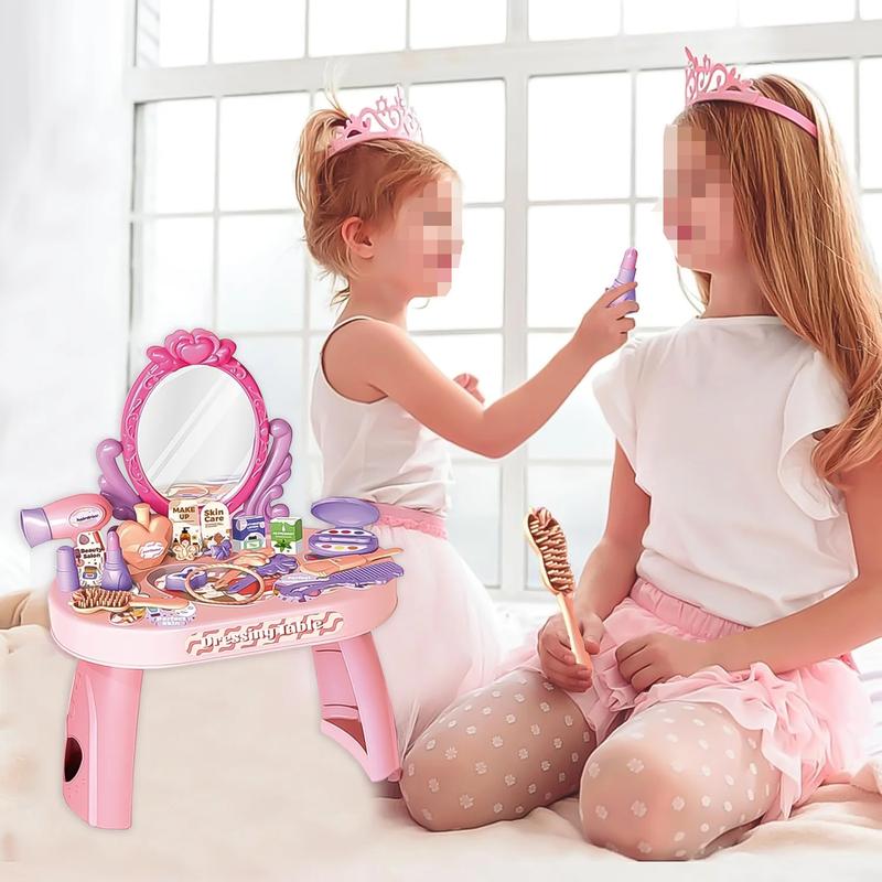 Pretend Play Girls Makeup Table Set, Girls Vanity Set Toy, Princess Toys for Little Girls