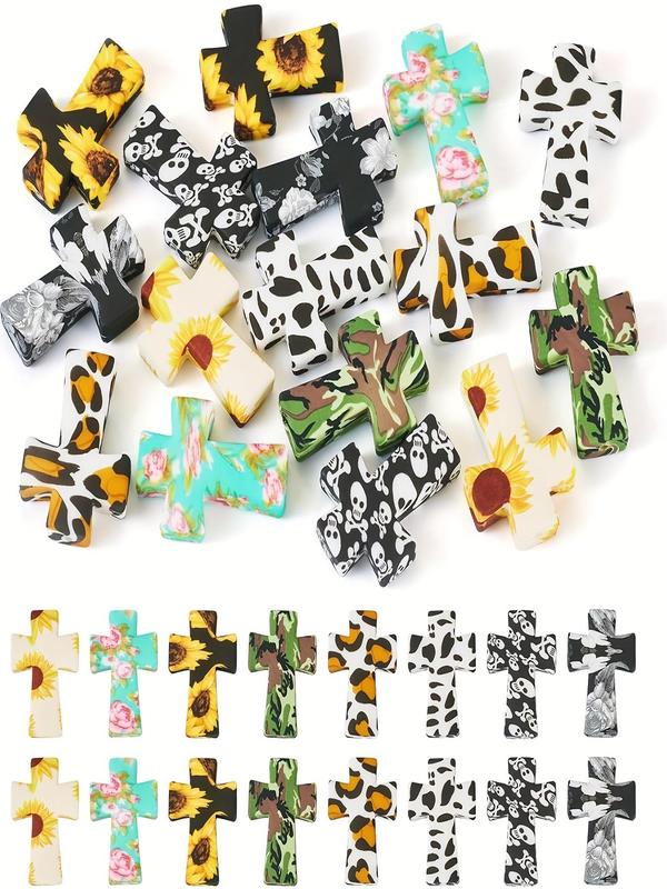 Mixed Pattern Cross & Flower Design Bead, Silicone Bead for Diy Jewelry Making for Necklace and Bracelet, Fashion Accessories for Women & Girls for Holiday Engagement Gift