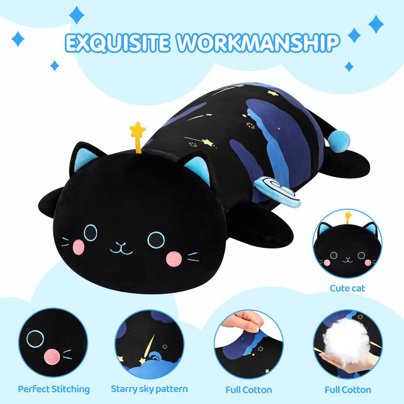 MeWaii  Plush Body Pillow, Blue cat  Stuffed Animals Kawaii Plushies Pillow Glow in The Dark Gift for Girls Boys, Birthday Gifts Halloween Christmas Gift for Girls Boys