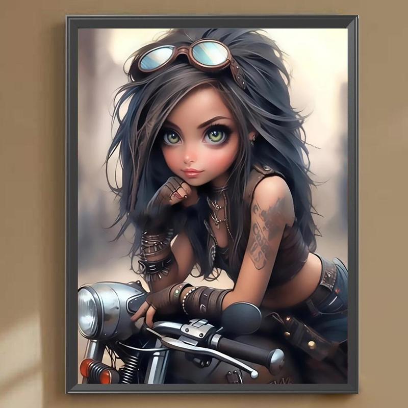 Lady & Motorcycle Pattern DIY Diamond Arts Colorful Painting Kit Without Frame, 1 Set DIY 5D Diamonds Art Decorative Painting Kit for Beginner, Wall Art Decor for Home Living Room Bedroom