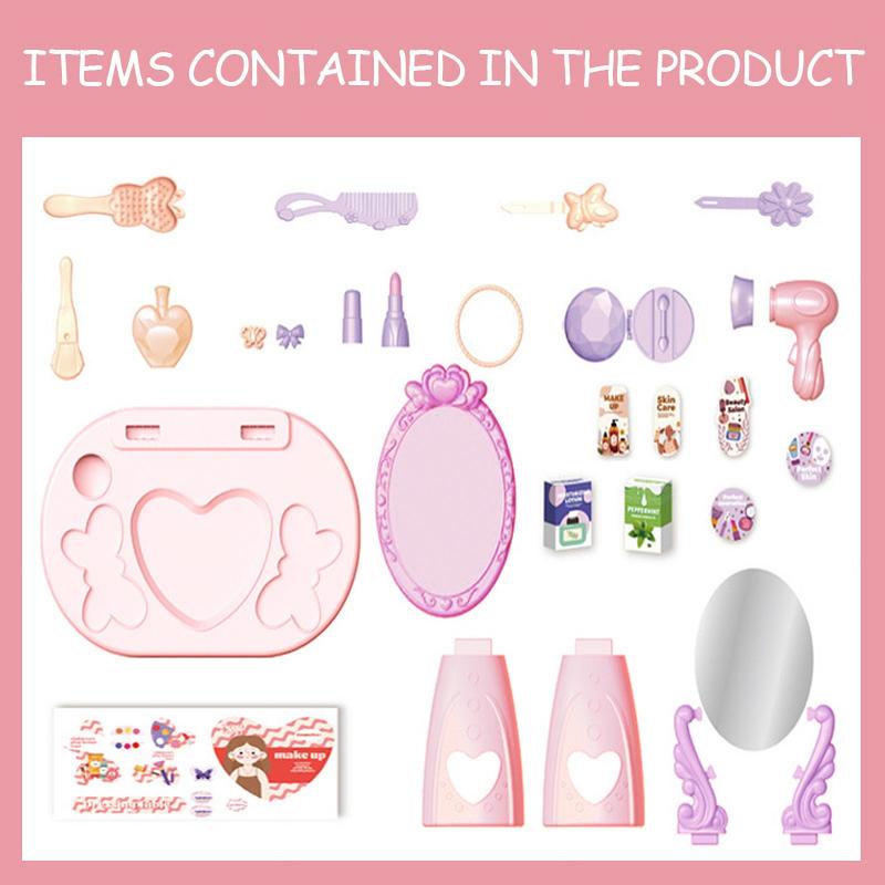 Pretend Play Girls Makeup Table Set, Girls Vanity Set Toy, Princess Toys for Little Girls