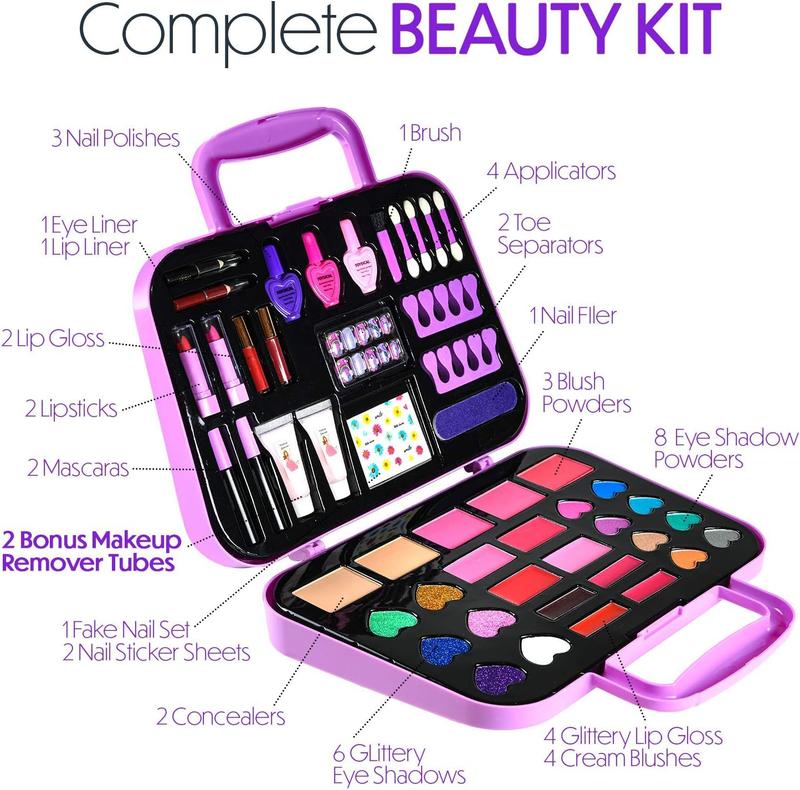 Makeup Kit for Girls, 51 PCS Pretend Makeup Set for Kids, Real Makeup Toys for Girls, Non Toxic, Princess Toys for Girls, Birthday Gift