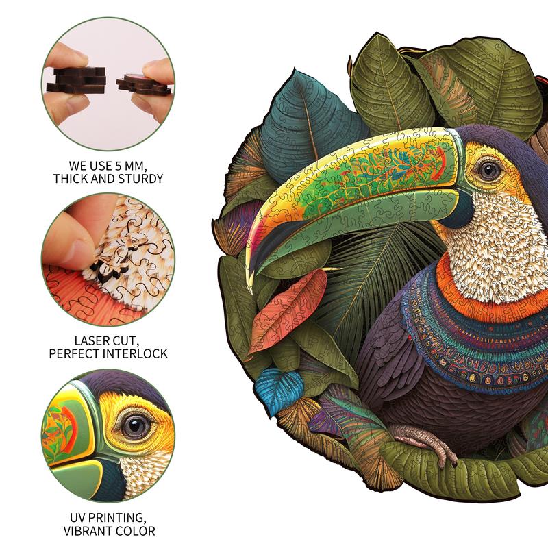 Wooden Puzzles, Toucan Jigsaw Puzzles, Unique Shaped Wooden Puzzle for Adults and Kids, Christmas Gift Family Game Laser Cut