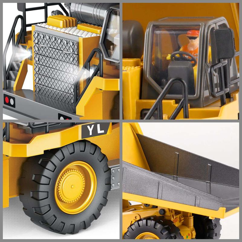 RC Construction Truck, 2.4G High Tech 11 Channels RC Excavator Dump Trucks Bulldozer Alloy Plastic Engineering Vehicle Electronic Toys