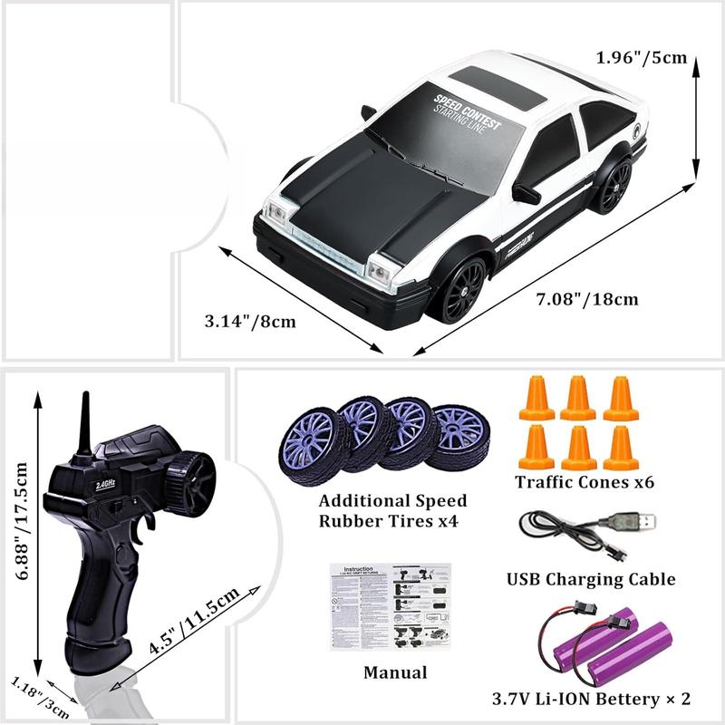 Remote Control Car RC Drift Car 2.4GHz 1:24 Scale 4WD High Speed RC Cars Vehicle with LED Lights Batteries and Drifting Tires Racing Sport Toy Cars for Adults Boys Girls Kids Gift