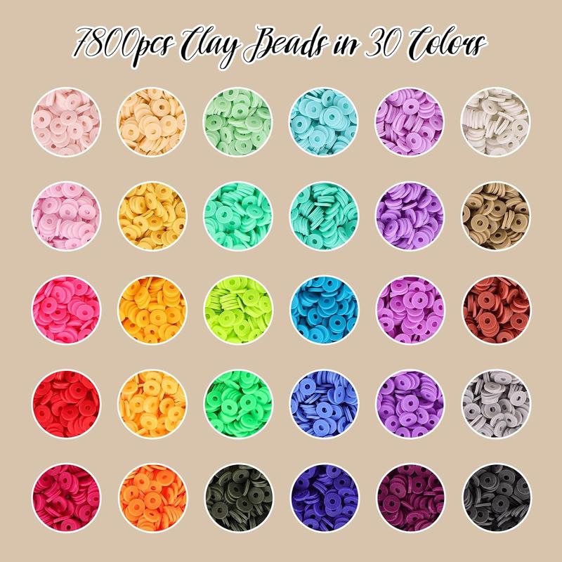 8200pcs Clay Beads Bracelet Making Kit, 30 Colors Flat Preppy Beads for Friendship Bracelets, Polymer Heishi Beads with Charms for Jewelry Making, Holiday Crafts Gift for Teen Girls Adults