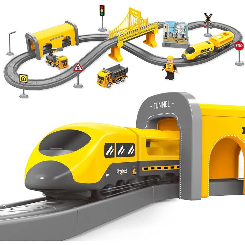 Train Sets for Boys 4-7, 66 Pcs Battery Operated Train Set with Tracks(Magnetic Connection), Compatible with Thomas, Brio, Chuggington, Gifts for 3 4 5 6 Years Old (City)