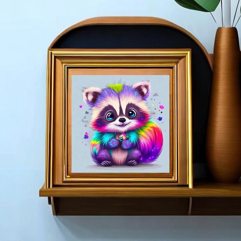 Cute Raccoon Pattern DIY Diamond Arts Colorful Painting without Frame, DIY 5D Painting Kit, Wall Art Decor for Home Living Room Bedroom