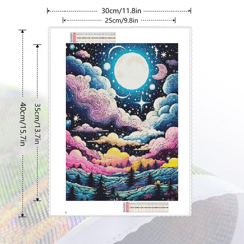 Moon & Cloud Pattern DIY Diamond Arts Colorful Painting Kit without Frame, DIY 5D Diamond Arts Colorful Painting Kit, Wall Art Decor for Home