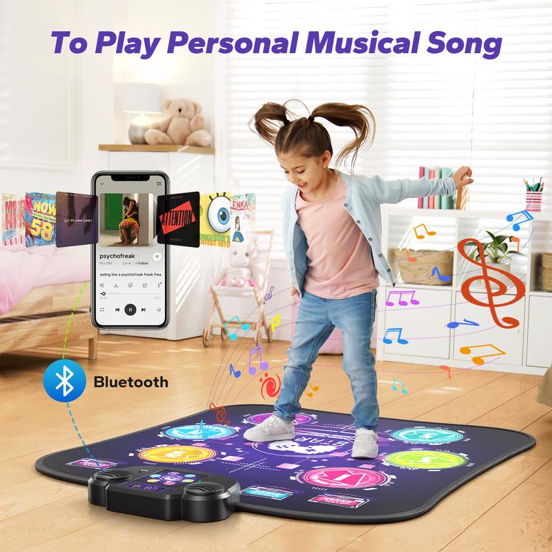 MERACH Dance Mat Bluetooth Electronic Dance Pad with Light-up 6-Button 8-Button Built-in Music Dance Game Toy Gift for Kids Girls Boys 3-12 Years Old