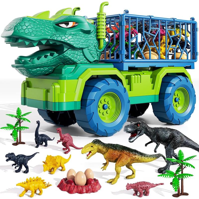 Dinosaur Truck Toys for Kids 3-5 Years, Tyrannosaurus Transport Car Carrier Truck with 8 Dino Figures, Activity Play Mat, Dinosaur Eggs, Trees, Capture Jurassic Play Set for Boys and Girls