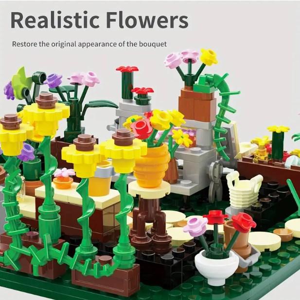 Flower house building block set, garden house building block toys with LED lights, creative building block toy set, building greenhouse models, perfect gifts for friends or girls，Thanksgiving, Black Friday gifts, Christmas gifts