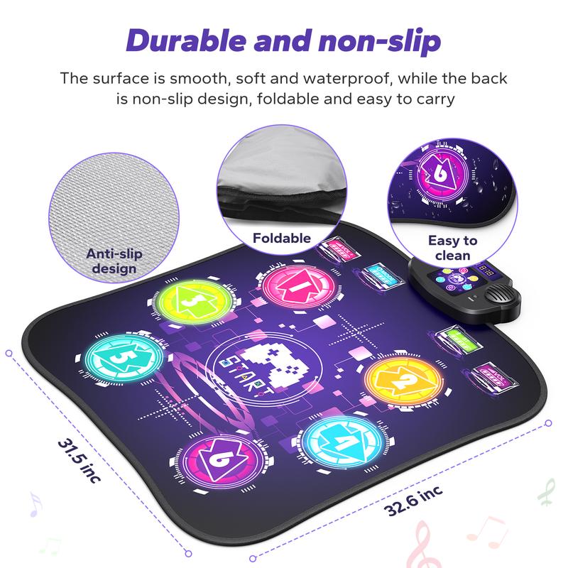 MERACH Dance Mat Bluetooth Electronic Dance Pad with Light-up 6-Button 8-Button Built-in Music Dance Game Toy Gift for Kids Girls Boys 3-12 Years Old