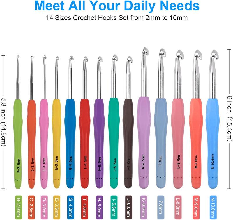 Crochet Hooks 14 Sizes Crochet Hook Set, 53 Pack Yarn Crochet Kit for Beginners, Knitting  with  Handles for  Hands, Crochet  Kit with Blue Case for Crocheters