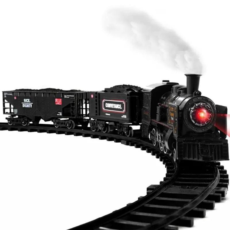 Simulation Alloy Train, Electric Train Track Set, Black Vintage Electric Steam Train, Suitable for Christmas Halloween Thanksgiving Gift