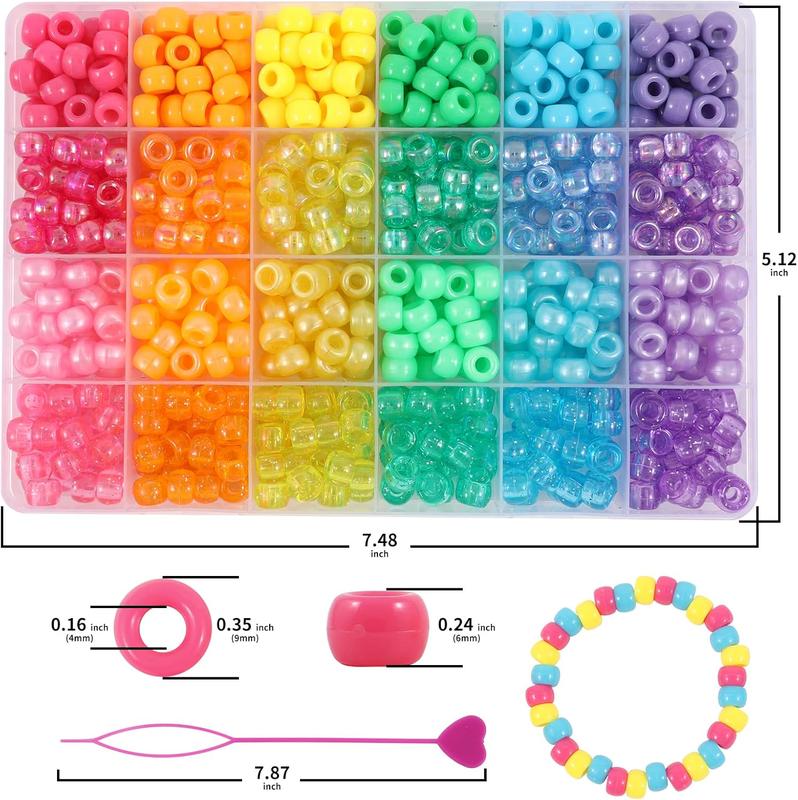 Kandi Beads Bracelet Making Kit, Rainbow Pony Beads for  Making DIY Crafts for Women, Hair Beads for Braids with 3 Hair Beaders Rubber Bands, Ideal Gift