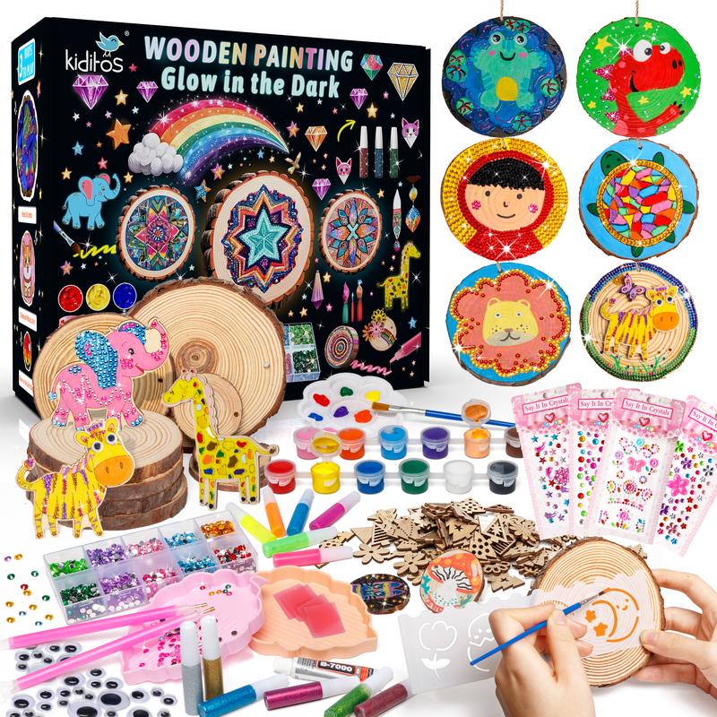 Kiditos Wooden Painting Kit - Creative Art Paint Toys Kit - Glow in the Dark Wood Crafts - Family-Friendly Birthday Christmas Gifts