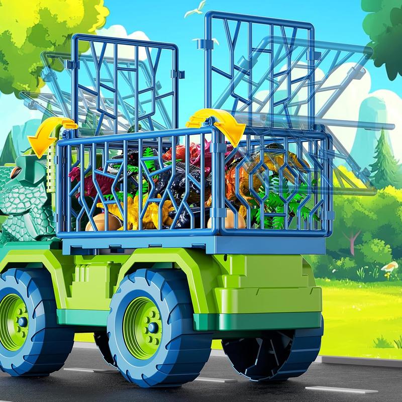 Dinosaur Truck Toys for Kids 3-5 Years, Tyrannosaurus Transport Car Carrier Truck with 8 Dino Figures, Activity Play Mat, Dinosaur Eggs, Trees, Capture Jurassic Play Set for Boys and Girls