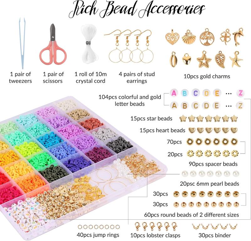 8200pcs Clay Beads Bracelet Making Kit, 30 Colors Flat Preppy Beads for Friendship Bracelets, Polymer Heishi Beads with Charms for Jewelry Making, Holiday Crafts Gift for Teen Girls Adults