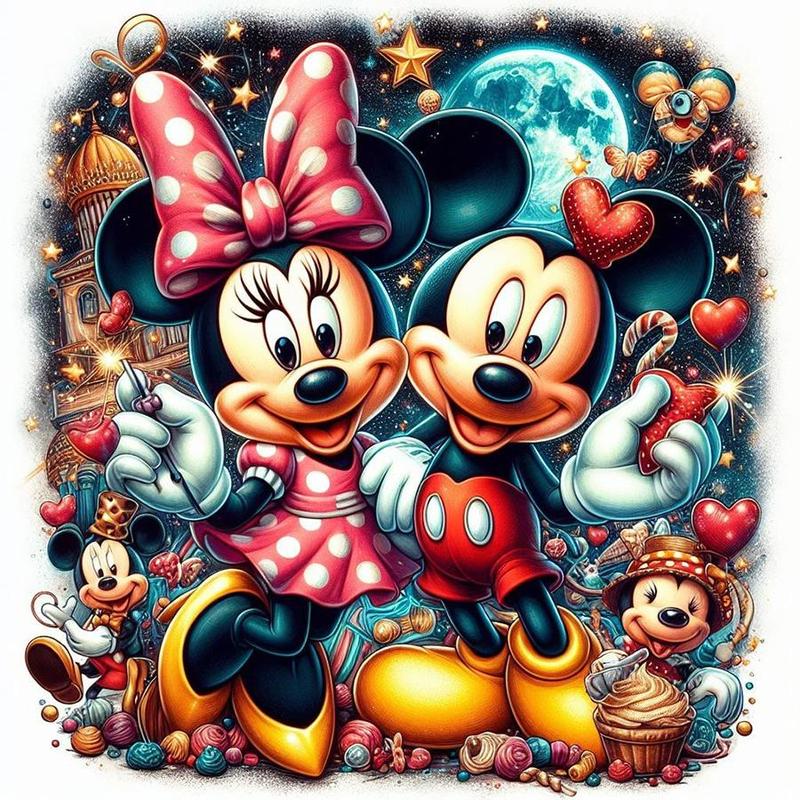 Disney Mickey & Minnie Pattern DIY Diamond Arts Colorful Painting Kit without Frame, DIY 5D Diamond Arts Painting Kit, Wall Art Decor for Home Bedroom