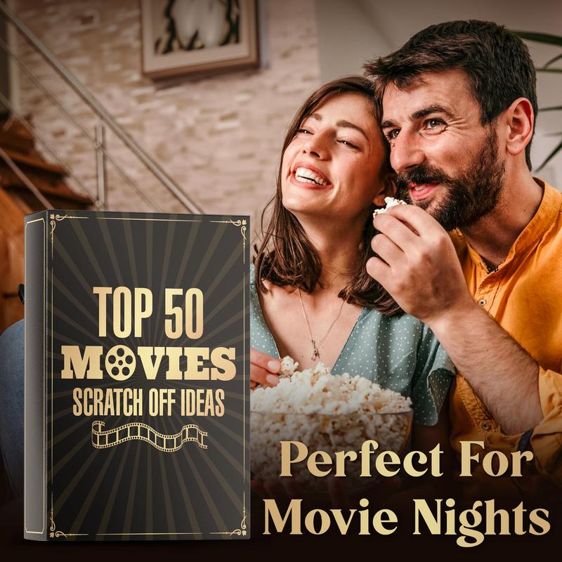 LOVEVIBE: Movie Night Ideas - 50 Movie Night Scratch Off Cards with Decision Coin - Couples Gift Ideas