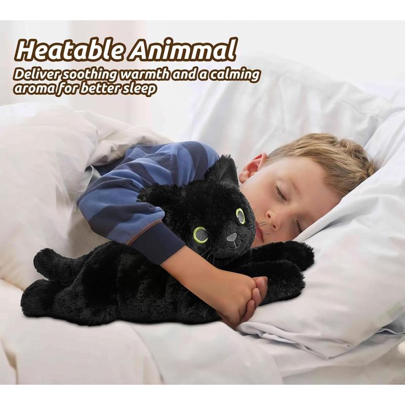 Black Cat Stuffed Animals, Microwavable Stuffed Animals Heating Pad for Cramps, Pain Stress Relief, Heatable & Coolable Lavender Scented Cat Plush Toys for Anxiety, Women & Kids Bedtime