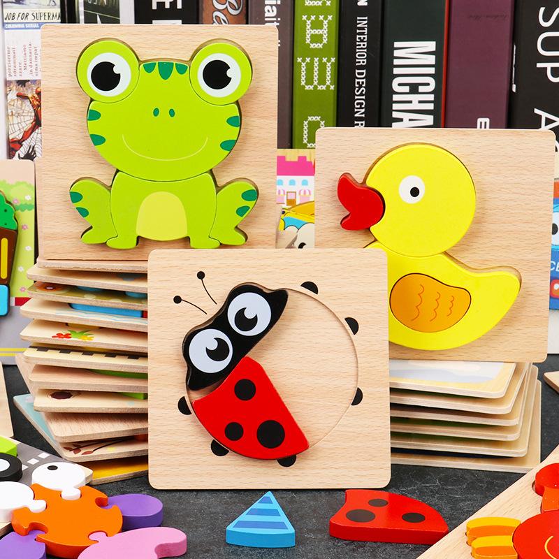 Wooden Jigsaw Puzzle Set, 6 Pack Animal Shape Block Preschool Educational Toy for Kids