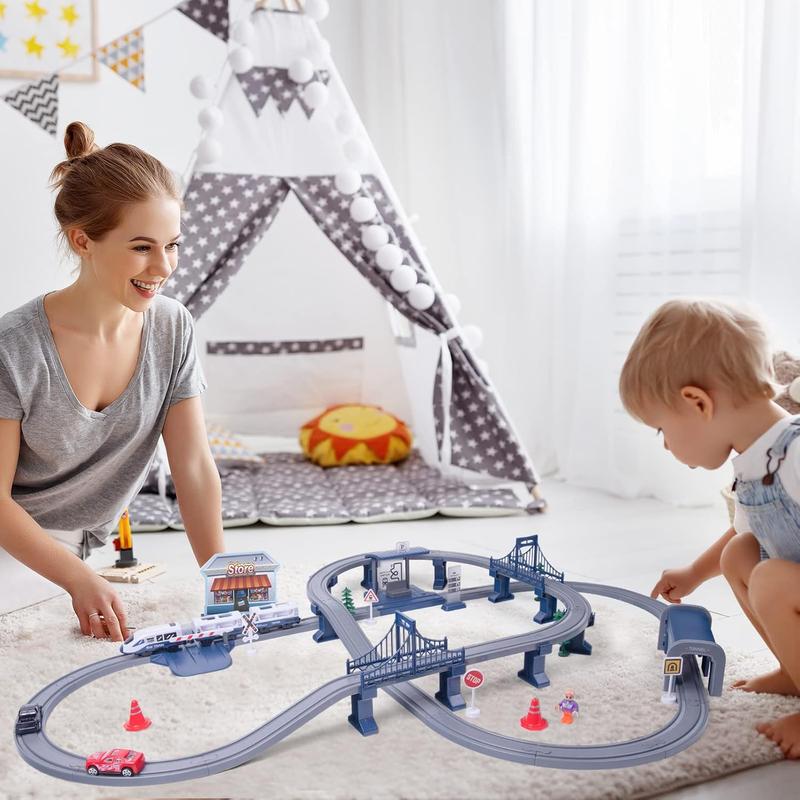 Train Sets for Boys 4-7, 66 Pcs Battery Operated Train Set with Tracks(Magnetic Connection), Compatible with Thomas, Brio, Chuggington, Gifts for 3 4 5 6 Years Old (City)