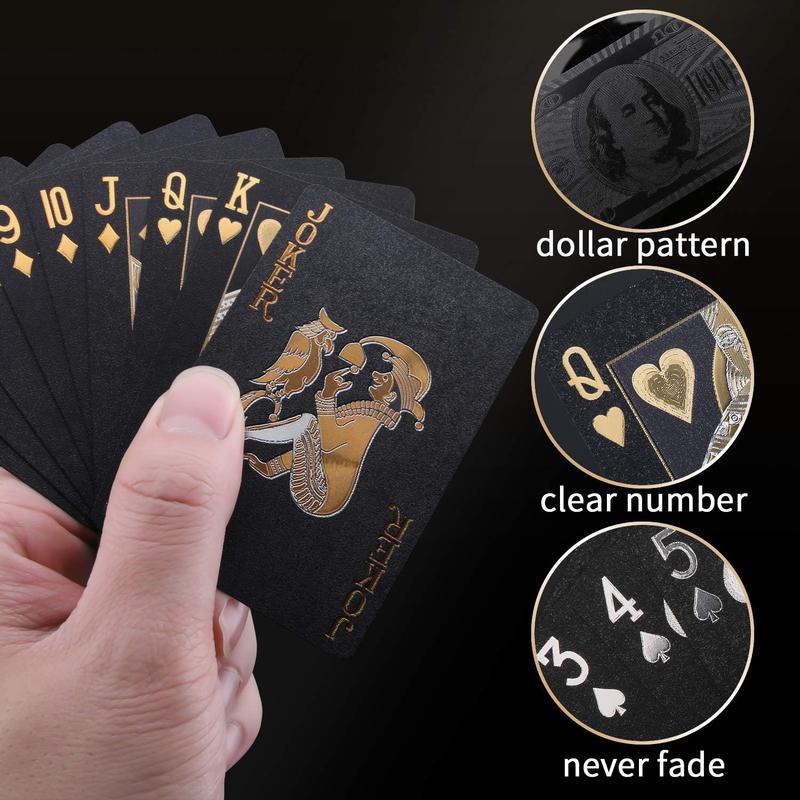 Joyoldelf Cool Black Playing Cards, Waterproof Poker With Dollar Pattern, Great For Magic & Party