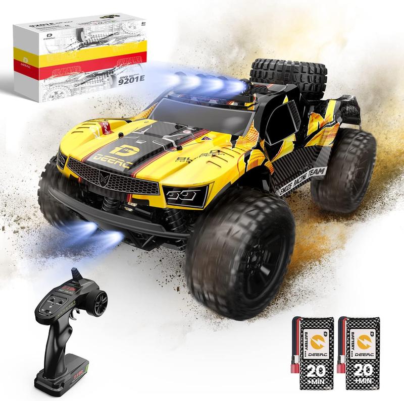 DEERC 9201E 1:10 Large Remote Control Truck with Lights, Fast Short Course RC Car, 48 km h 4x4 Off-Road Hobby Grade Toy Monster Crawler Electric Vehicle with 2 Rechargeable Batteries