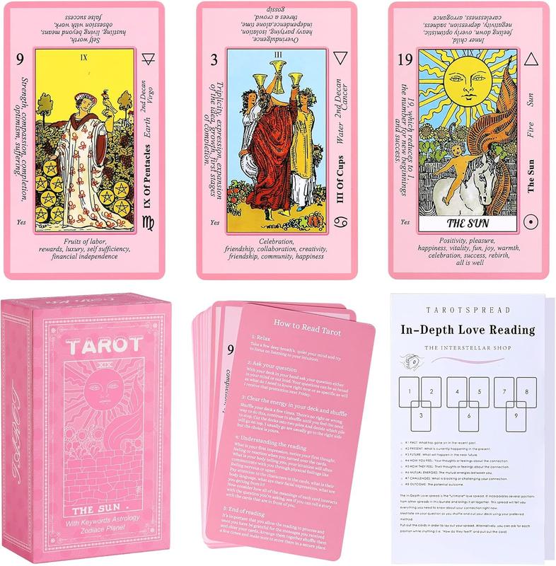 Myripoly Pink Tarot Cards Deck Set for Beginners with Meanings On Them-Tarot Card with Guidebook-(Free Velvet Tarot Bag Pouch)