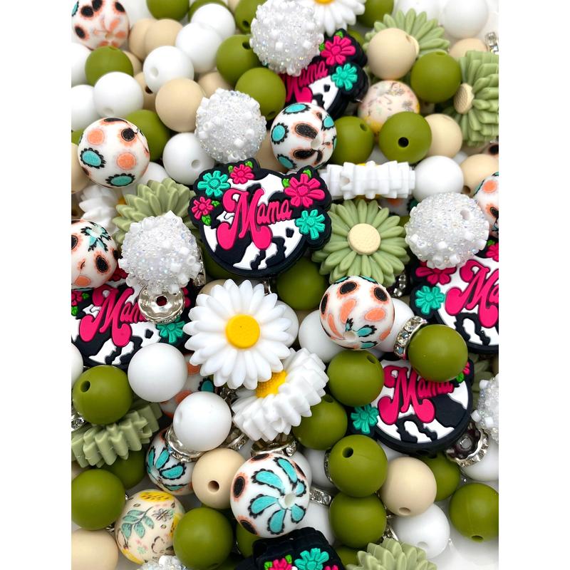 80pcs Bead Bundle 101 | Mama Beads | Bead Mix | Bead Bundle | Flower Beads