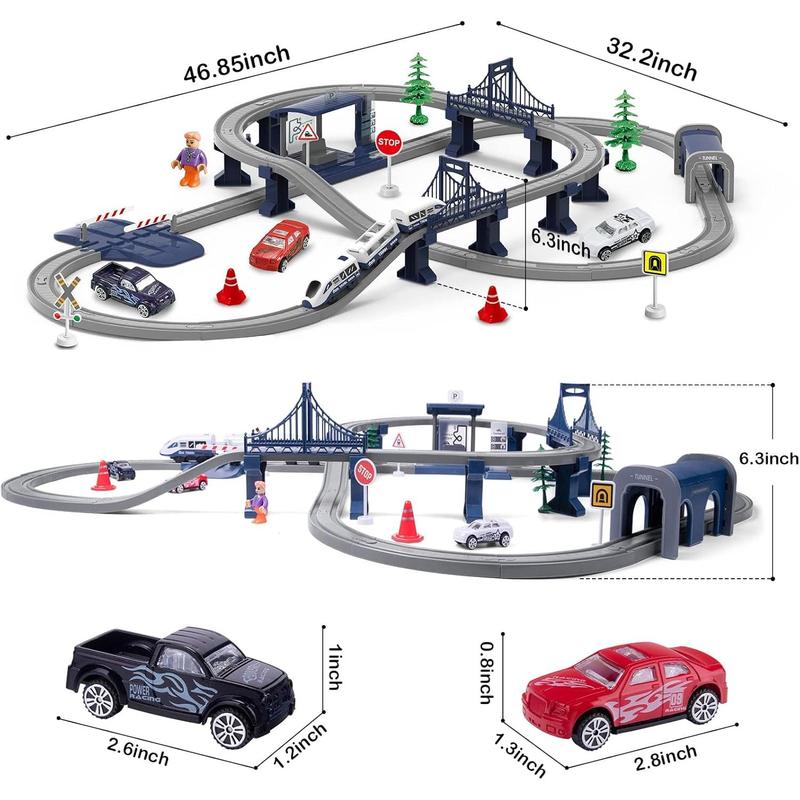 Train Sets for Boys 4-7, 66 Pcs Battery Operated Train Set with Tracks(Magnetic Connection), Compatible with Thomas, Brio, Chuggington, Gifts for 3 4 5 6 Years Old (City)