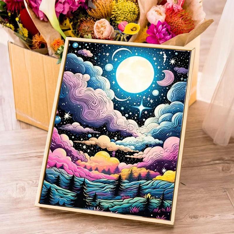 Moon & Cloud Pattern DIY Diamond Arts Colorful Painting Kit without Frame, DIY 5D Diamond Arts Colorful Painting Kit, Wall Art Decor for Home