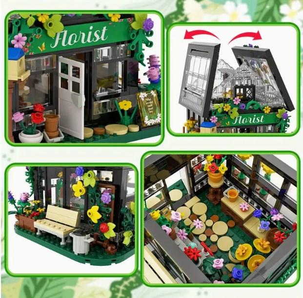 Flower house building block set, garden house building block toys with LED lights, creative building block toy set, building greenhouse models, perfect gifts for friends or girls，Thanksgiving, Black Friday gifts, Christmas gifts