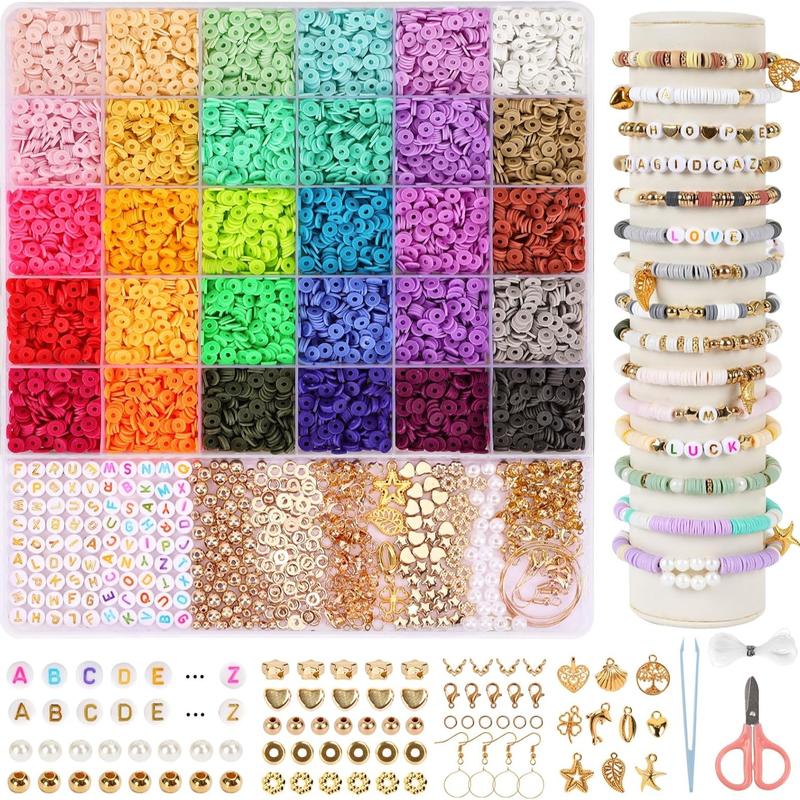 8200pcs Clay Beads Bracelet Making Kit, 30 Colors Flat Preppy Beads for Friendship Bracelets, Polymer Heishi Beads with Charms for Jewelry Making, Holiday Crafts Gift for Teen Girls Adults