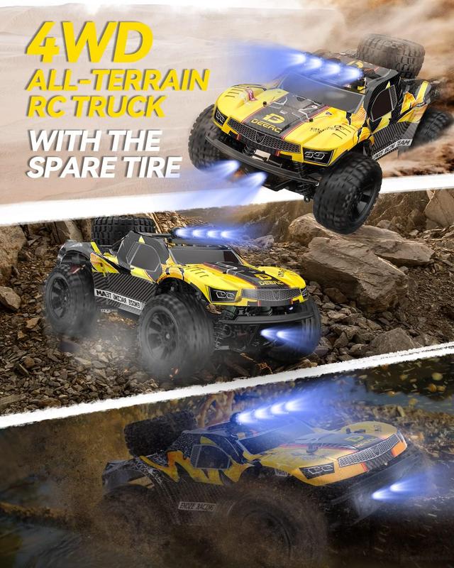 DEERC 9201E 1:10 Large Remote Control Truck with Lights, Fast Short Course RC Car, 48 km h 4x4 Off-Road Hobby Grade Toy Monster Crawler Electric Vehicle with 2 Rechargeable Batteries