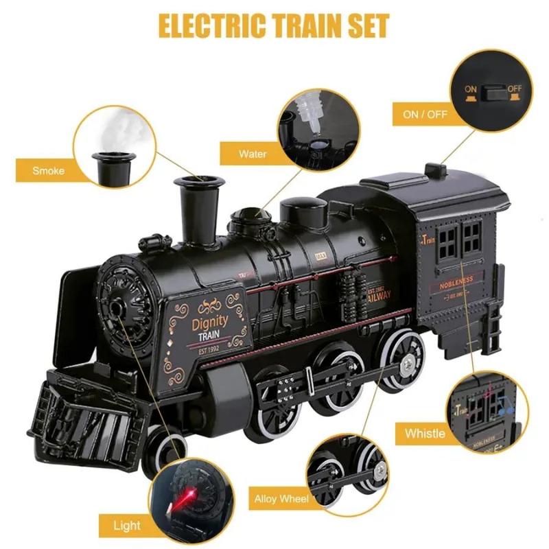 Simulation Alloy Train, Electric Train Track Set, Black Vintage Electric Steam Train, Suitable for Christmas Halloween Thanksgiving Gift