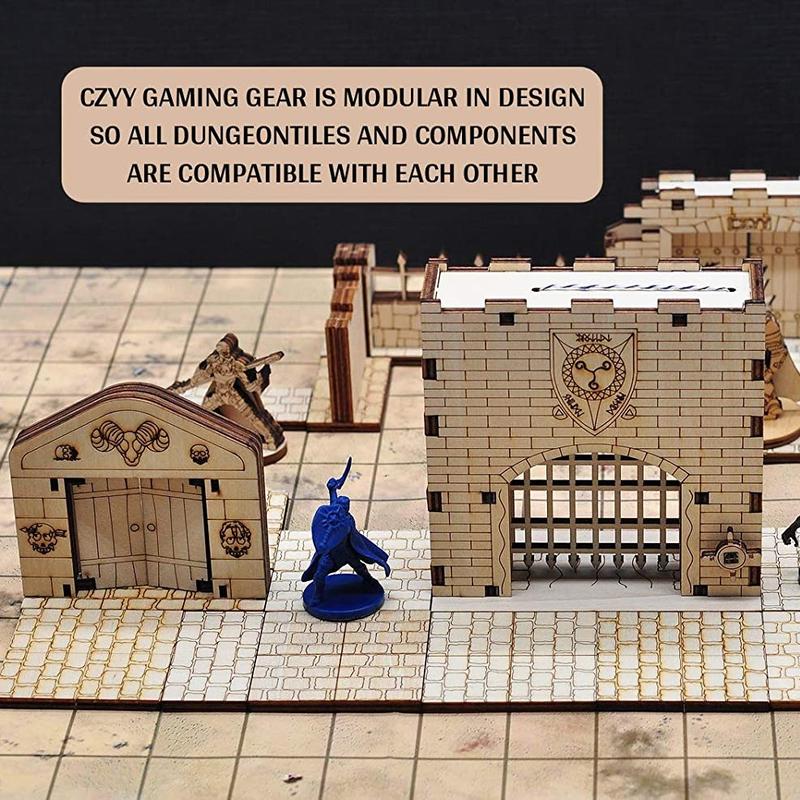 Dungeon Door & Portcullis Gate Miniatures (Set of 4) Wooden Laser Cut Open and Closed Fantasy Terrain 28mm Scale for Dungeons & Dragons, Pathfinder, D&D and Other Tabletop RPG